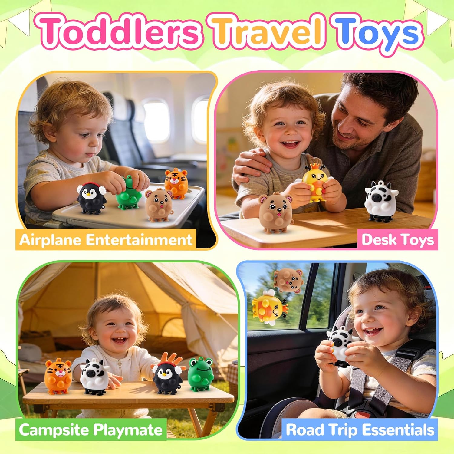 Animal Pop Suction Fidgets Toys, Toddler Travel Toys for Airplane Car Activities Essential, Party Favors for Kids, Goodie Bags Stuffers for Kids, Toddler Bath Toys, Birthday Gifts for Boy Girls