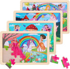 Wooden Educational Jigsaw Puzzles for Preschool Kids Ages 3-5, 4-Pack with 20 Pieces Wood Puzzles Set, Toddler Brain Teaser Toys, Gifts for Boys Girls Ages 3 4 5 6
