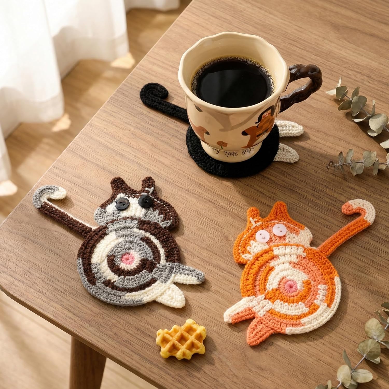 Cat Gifts for Cat Lovers Cat Coaster Woven Creative Cute Cat Coaster Insulation Coaster Coffee and Tea Coaster Desktop Gifts