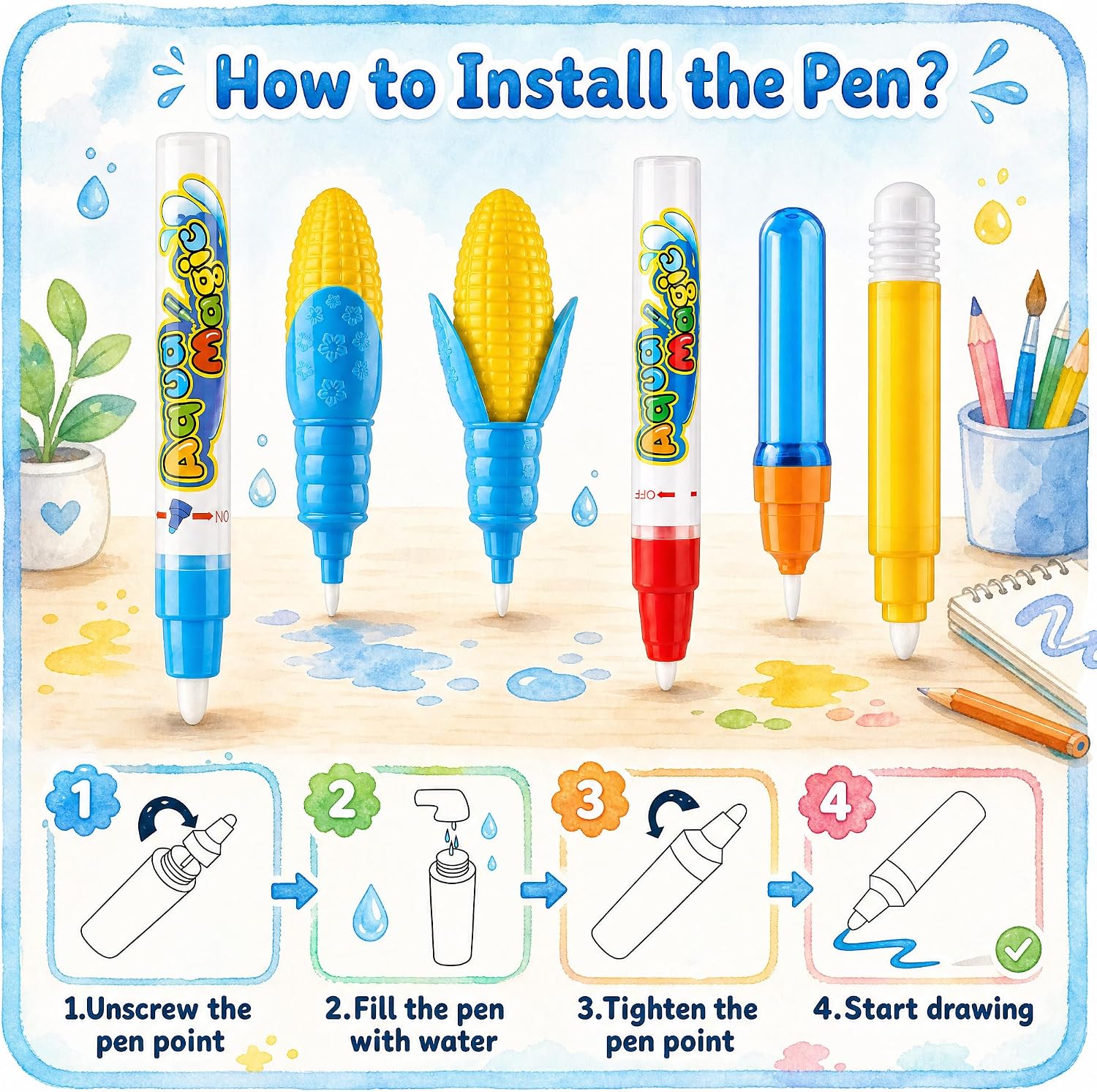 Water Doodle Mat, Kids Drawing Toys for 3 4 5 Year Old Boys Girls Gifts | Reusale Princess Color Mat, Mess-Free Coloring, Educational Doodle Toy, Toddlers Birthday Gifts for Age 3 4 5 6 7 8 Year Old