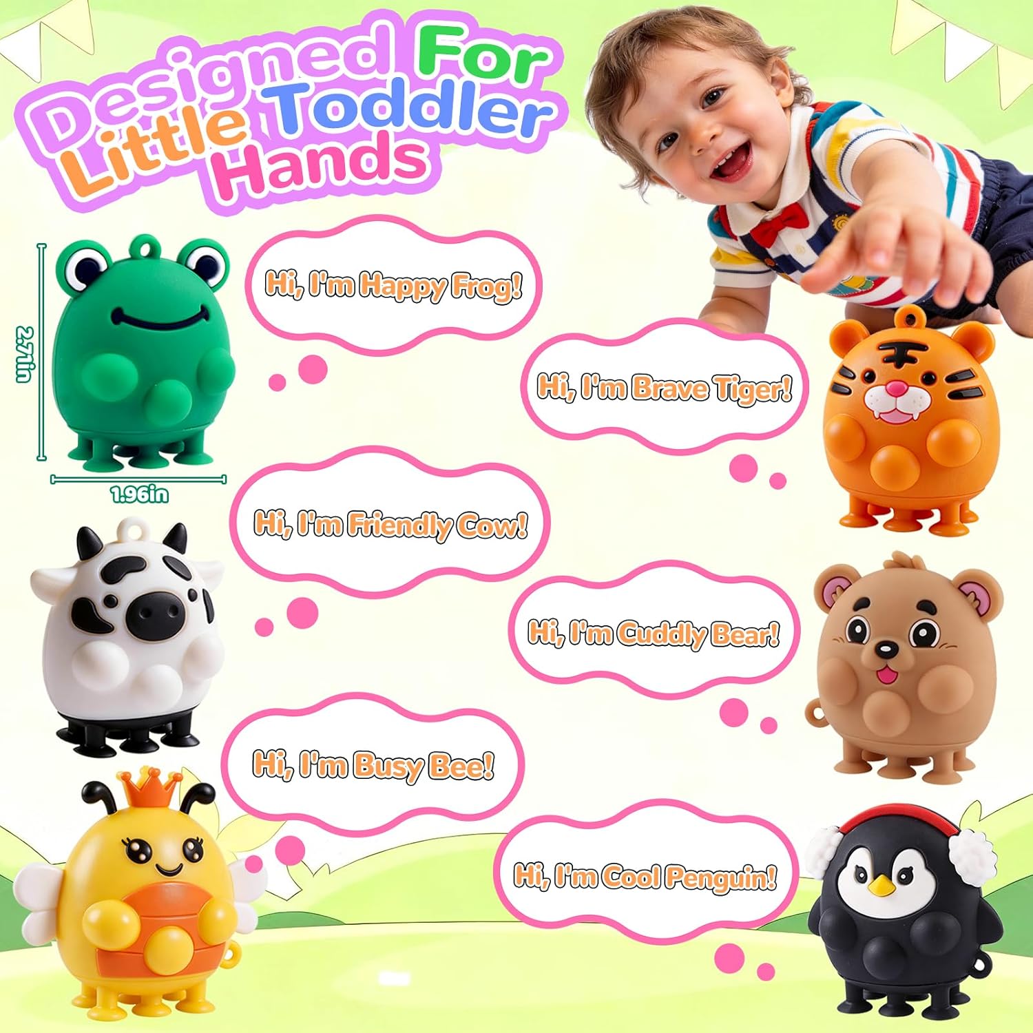 Animal Pop Suction Fidgets Toys, Toddler Travel Toys for Airplane Car Activities Essential, Party Favors for Kids, Goodie Bags Stuffers for Kids, Toddler Bath Toys, Birthday Gifts for Boy Girls