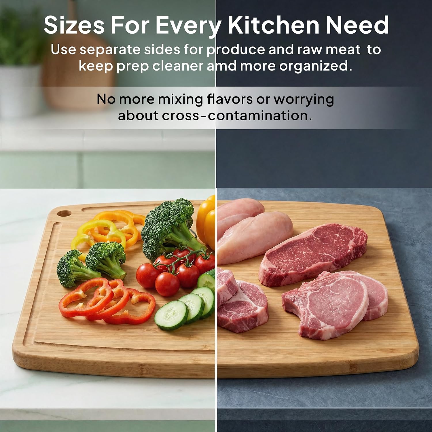 Large Bamboo Cutting Board, Reversible Wood Cutting Board with Juice Groove, Lightweight & Easy to Clean, Eco-Friendly Kitchen Prep Board for Fruits & Vegetables