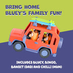 Bluey Heeler 4WD Family Toddler Toy Car, Pretend Play Toys, 4 Figures | Surfboards and sticker sheet, Bluey toy playset for kids ages 3+, Bluey and Bingo toys
