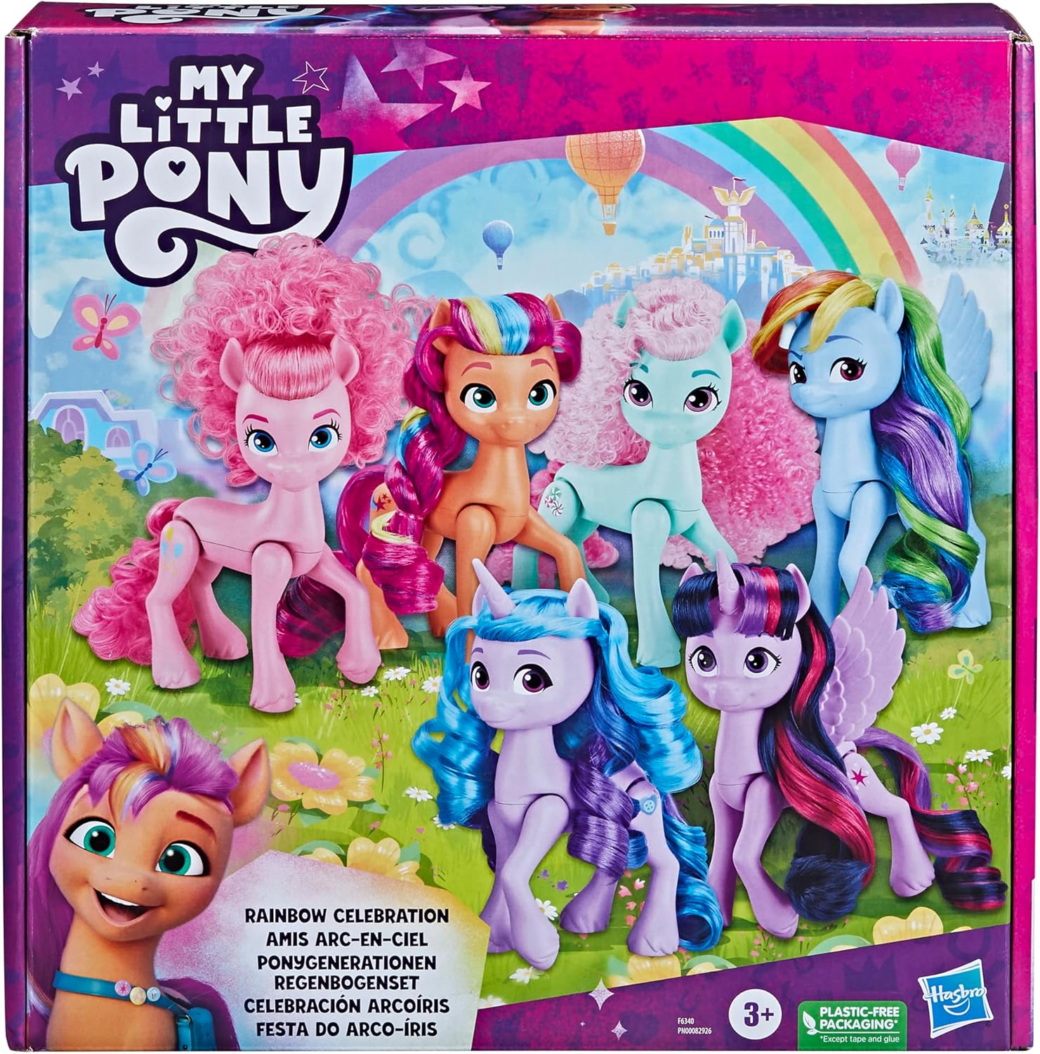 My Little Pony Dolls Rainbow Celebration, 6 Pony Figure Set, 5.5-Inch Dolls, Toys for 3 Year Old Girls and Boys, Unicorn Toys