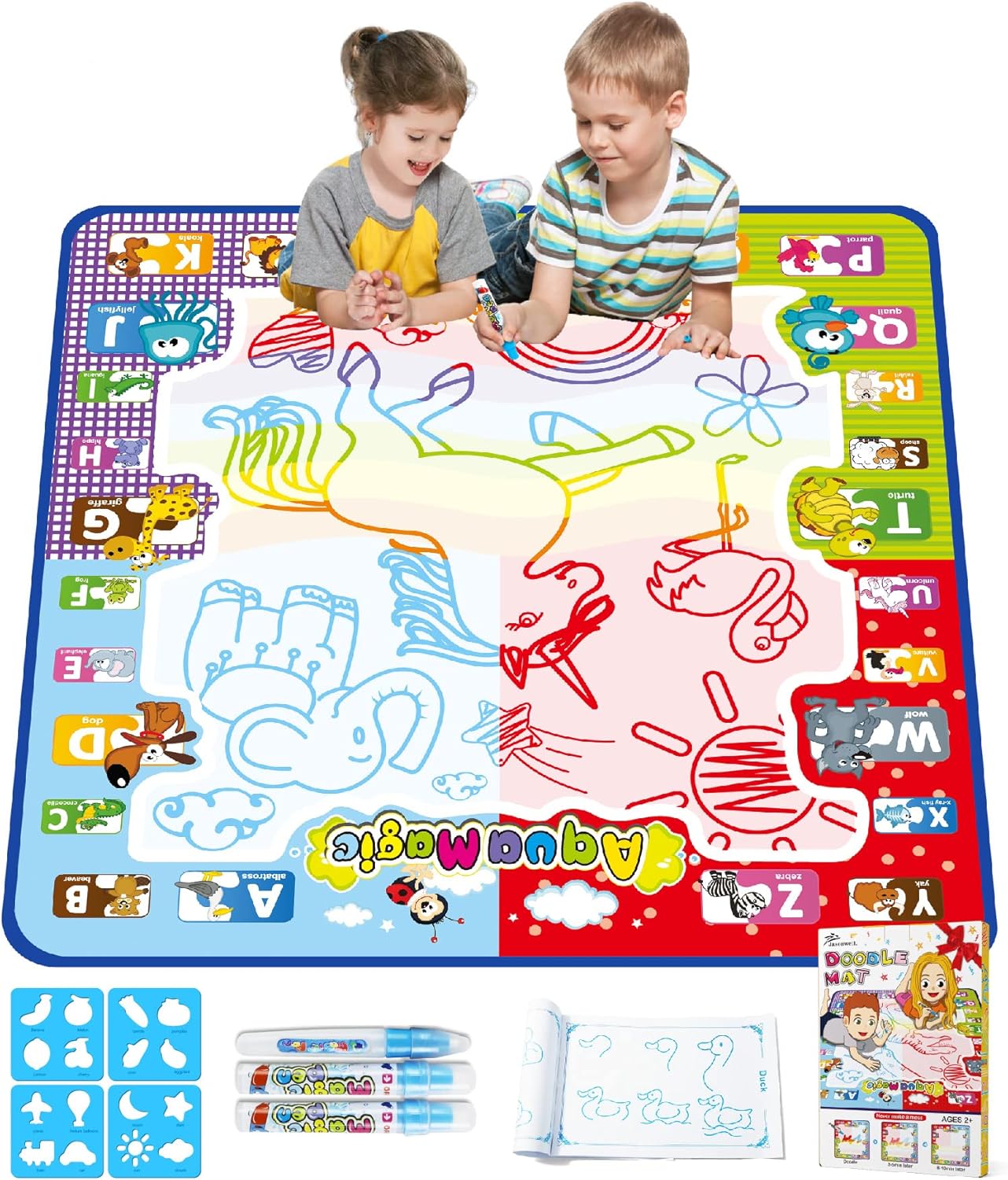 Jasonwell Aqua Water Doodle Mat 40 X 32 Inches Large Magic Drawing Doodling Mat Coloring Mat Educational Toys Christmas Birthday Gifts for Kids Toddler Boys Girls Age 2 3 4 5 6 7 8 Year Old