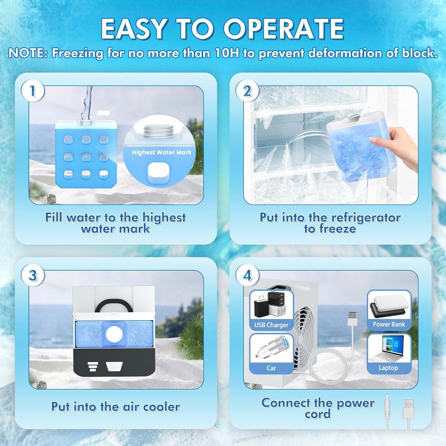 Portable Air Conditioners, Mini Air Cooler with 3 Speeds, Anti-leakage Water Personal Ice Air Conditioner for Room Desk Office Home Tent(W-03)