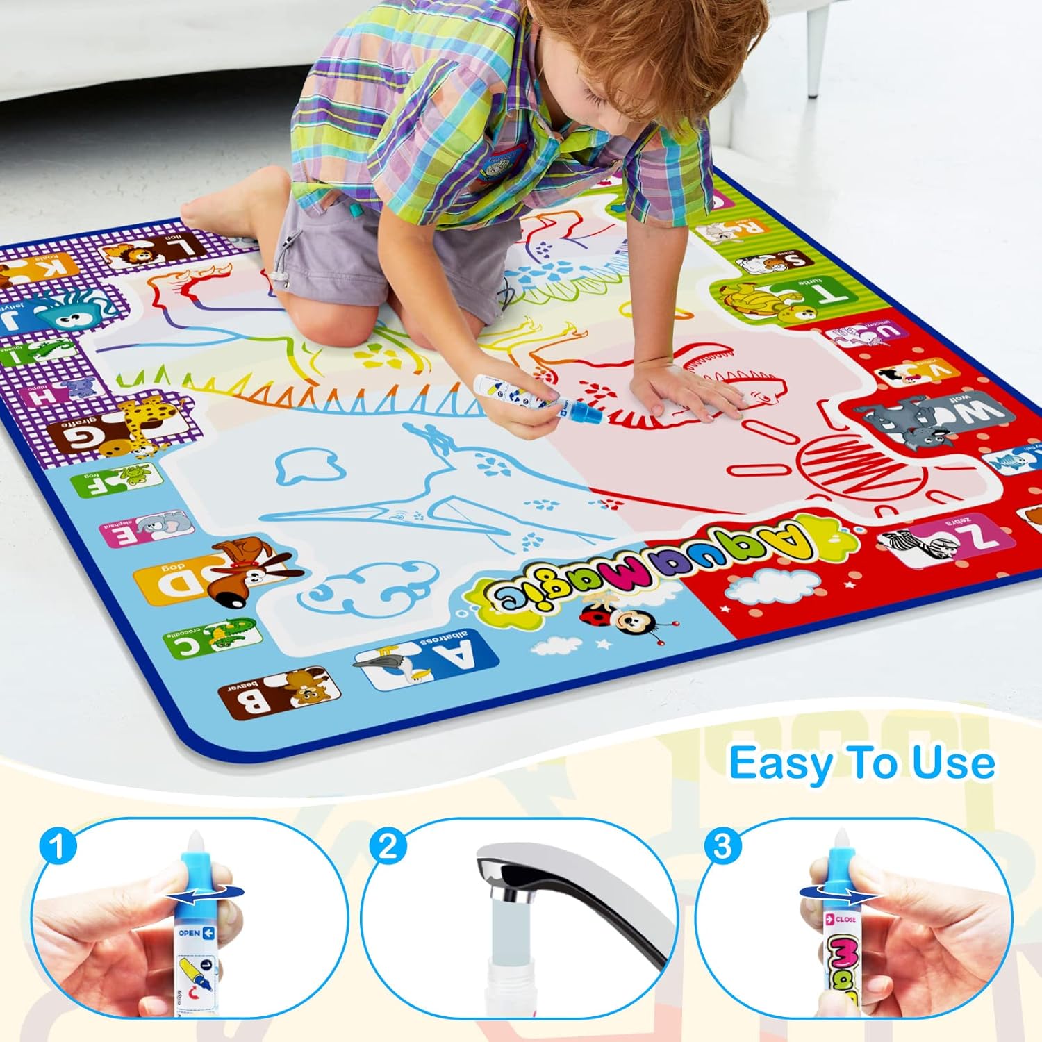 Jasonwell Aqua Water Doodle Mat 40 X 32 Inches Large Magic Drawing Doodling Mat Coloring Mat Educational Toys Christmas Birthday Gifts for Kids Toddler Boys Girls Age 2 3 4 5 6 7 8 Year Old