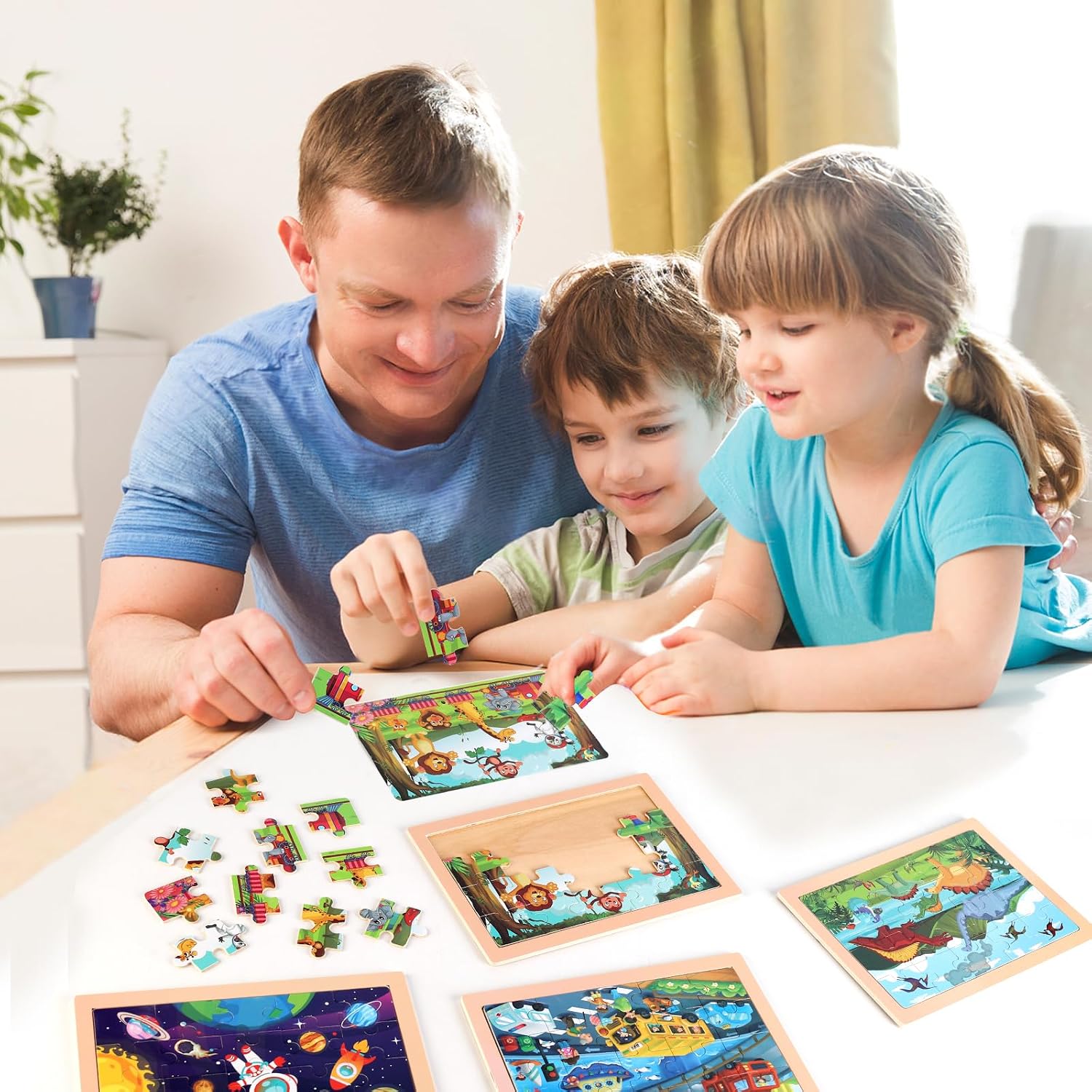 Wooden Educational Jigsaw Puzzles for Preschool Kids Ages 3-5, 4-Pack with 20 Pieces Wood Puzzles Set, Toddler Brain Teaser Toys, Gifts for Boys Girls Ages 3 4 5 6