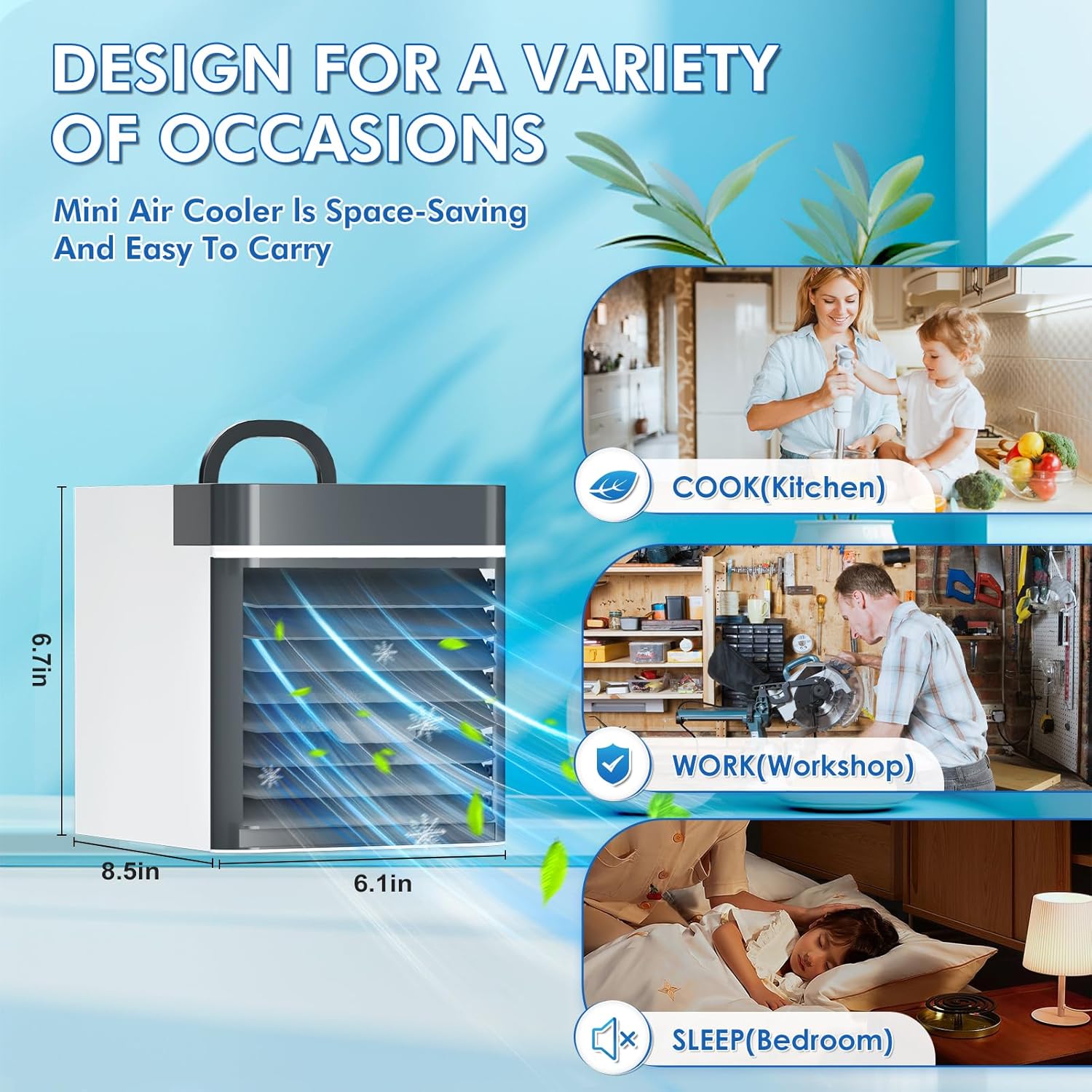 Portable Air Conditioners, Mini Air Cooler with 3 Speeds, Anti-leakage Water Personal Ice Air Conditioner for Room Desk Office Home Tent(W-03)