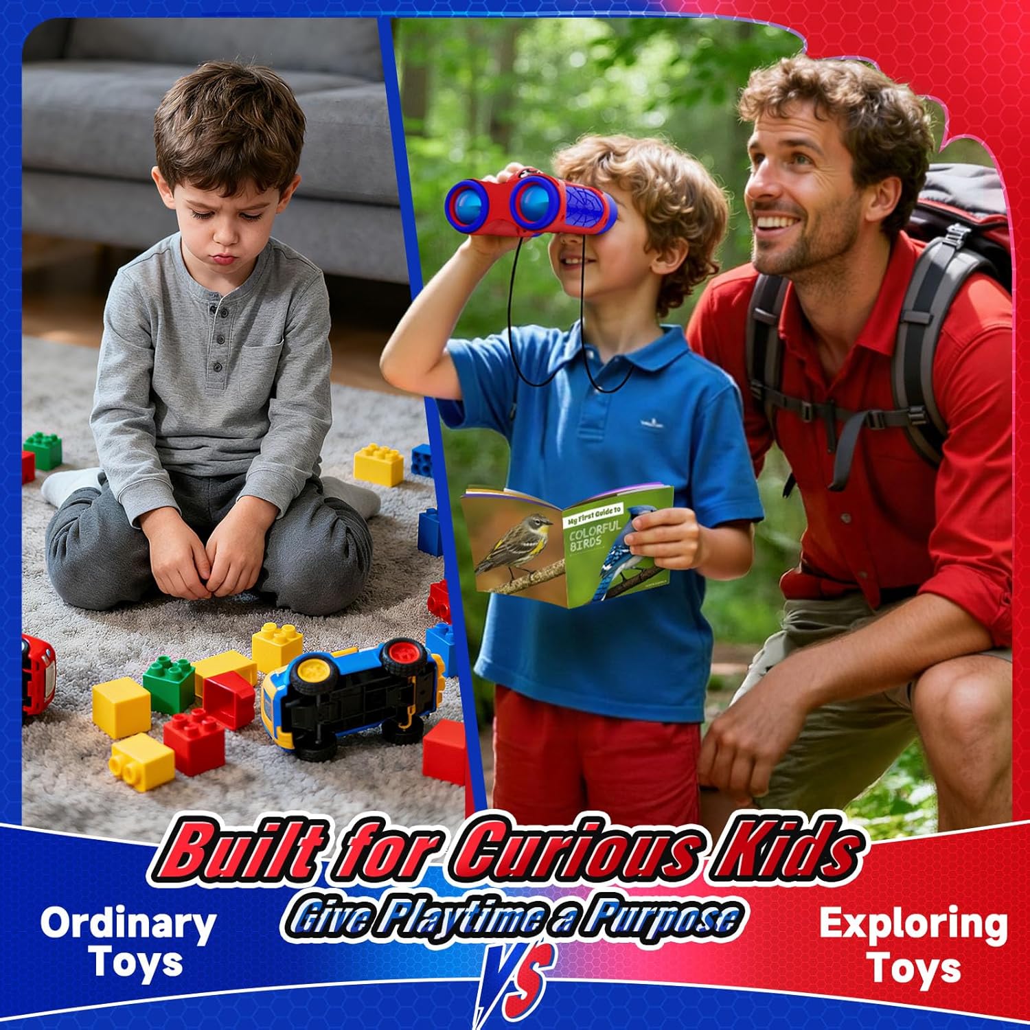 Boy Toys Age 3-12,Binoculars for Kids with Bird Watching Manual&Compass,Outdoor Camping Backyard Toddler Toys,3 4 5 6 7 8 9 10 11 12 Year Old Xmas Birthday Gifts,3-4 4-6 6-8 8-12 Year Old Kids Gift