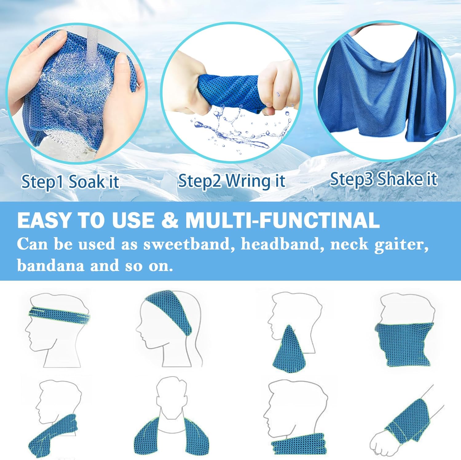 Cooling Towels for Neck and Face (40"x12"), Ice Microfiber Cooling Towels Bulk for Workout Chill Sweat Towels Cooling Neck Wraps for Gym Yoga Golf Running Sport