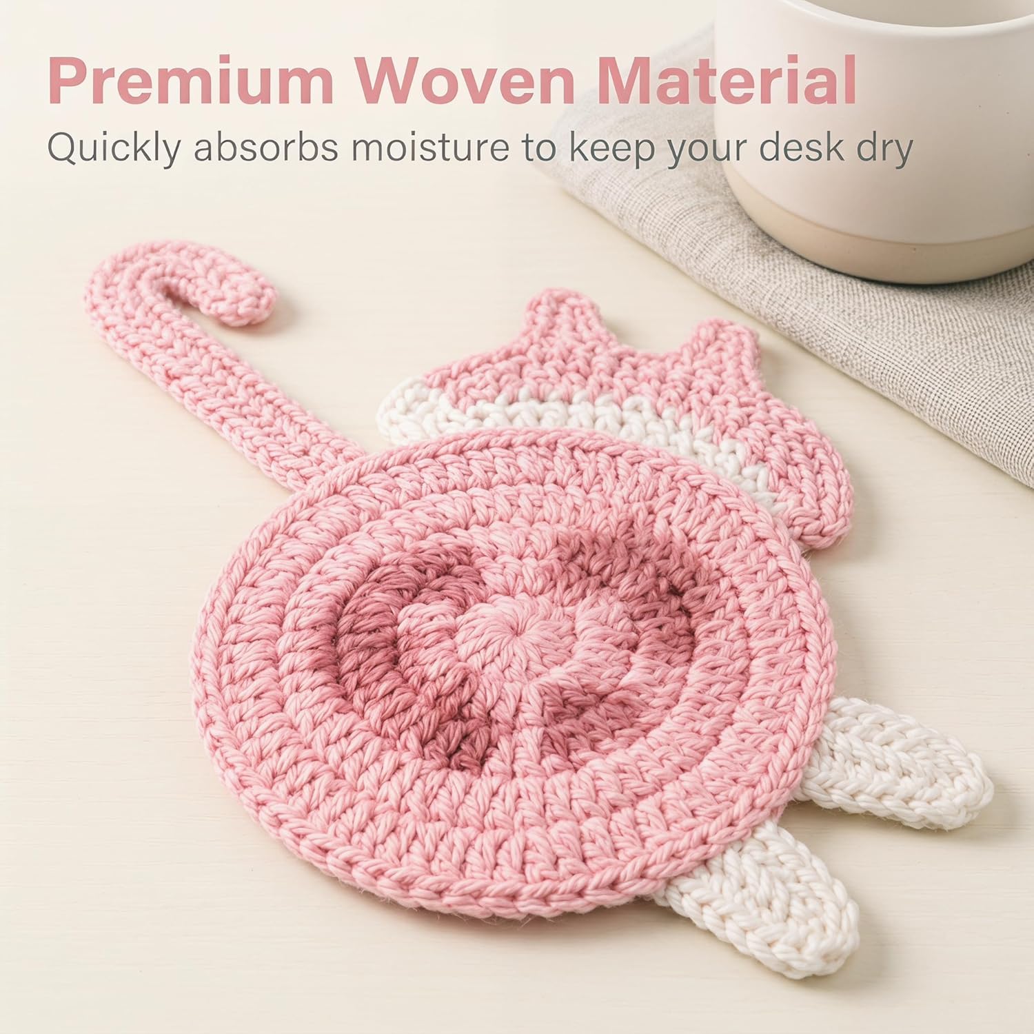 Cat Gifts for Cat Lovers Cat Coaster Woven Creative Cute Cat Coaster Insulation Coaster Coffee and Tea Coaster Desktop Gifts