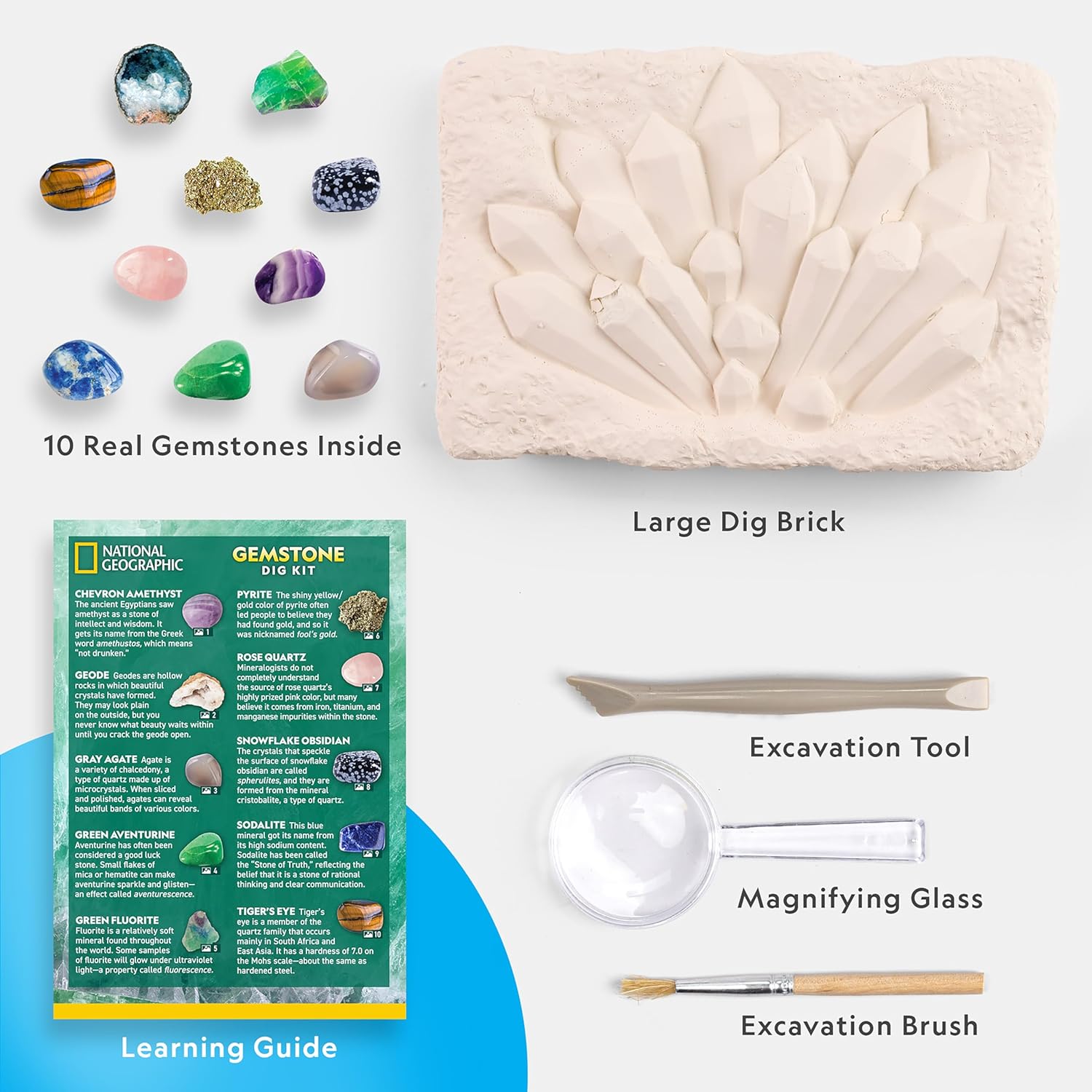 National Geographic Gigantic Gemstone Dig Kit – Excavate Real Gems from a Giant Dig Brick, Gem Mining Kit for Kids, STEM Rock Collection Activity, Includes Tools & Learning Guide