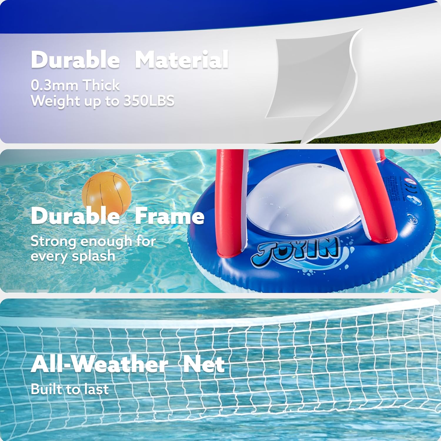 JOYIN Inflatable Pool Float Set Volleyball Net & Basketball Hoops, Balls Included for Kids and Adults Swimming Game Toy, Summer Floaties, Volleyball Court |Basketball