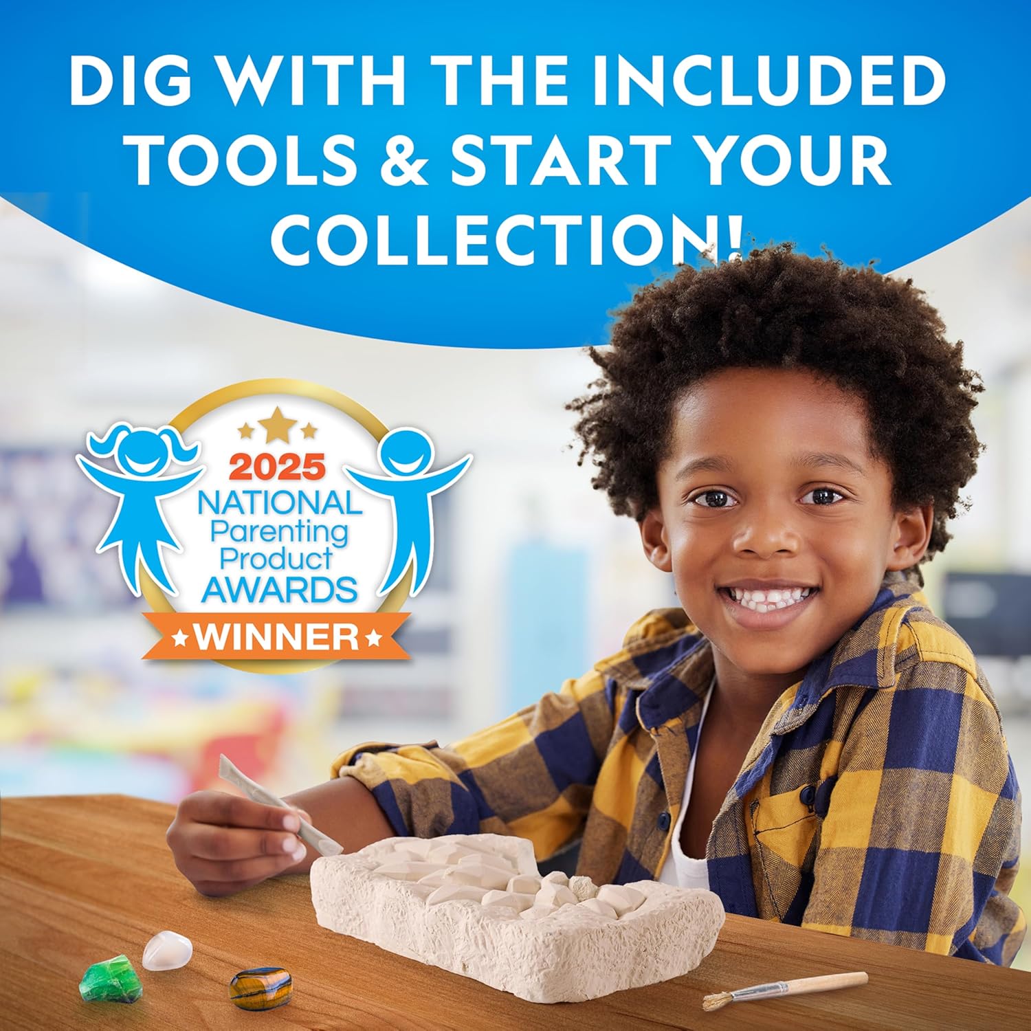 National Geographic Gigantic Gemstone Dig Kit – Excavate Real Gems from a Giant Dig Brick, Gem Mining Kit for Kids, STEM Rock Collection Activity, Includes Tools & Learning Guide