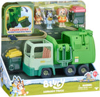 Bluey Garbage Truck Playset, Bingo & Bin Man Figures, Interactive Lever | Includes 2 rubbish bins, 2.5-inch articulated figures, two-seat cab, and rear storage for garbage trucks play