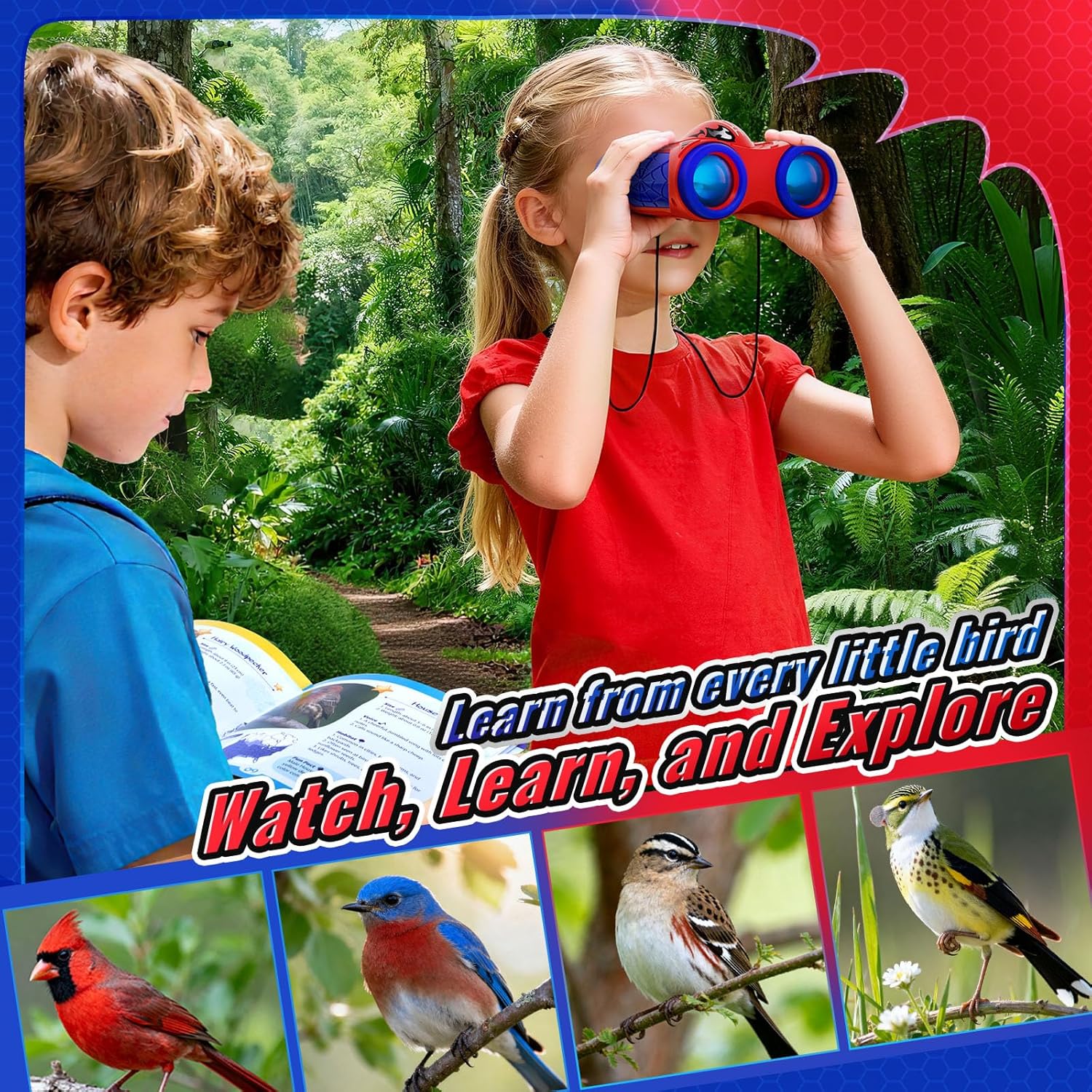 Boy Toys Age 3-12,Binoculars for Kids with Bird Watching Manual&Compass,Outdoor Camping Backyard Toddler Toys,3 4 5 6 7 8 9 10 11 12 Year Old Xmas Birthday Gifts,3-4 4-6 6-8 8-12 Year Old Kids Gift