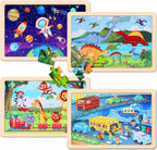 Wooden Educational Jigsaw Puzzles for Preschool Kids Ages 3-5, 4-Pack with 20 Pieces Wood Puzzles Set, Toddler Brain Teaser Toys, Gifts for Boys Girls Ages 3 4 5 6