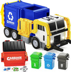 JOYIN Large Friction Powered Garbage Truck Toy Set, Includes Dumpster, Trash Bins, and Learning Cards for Kids