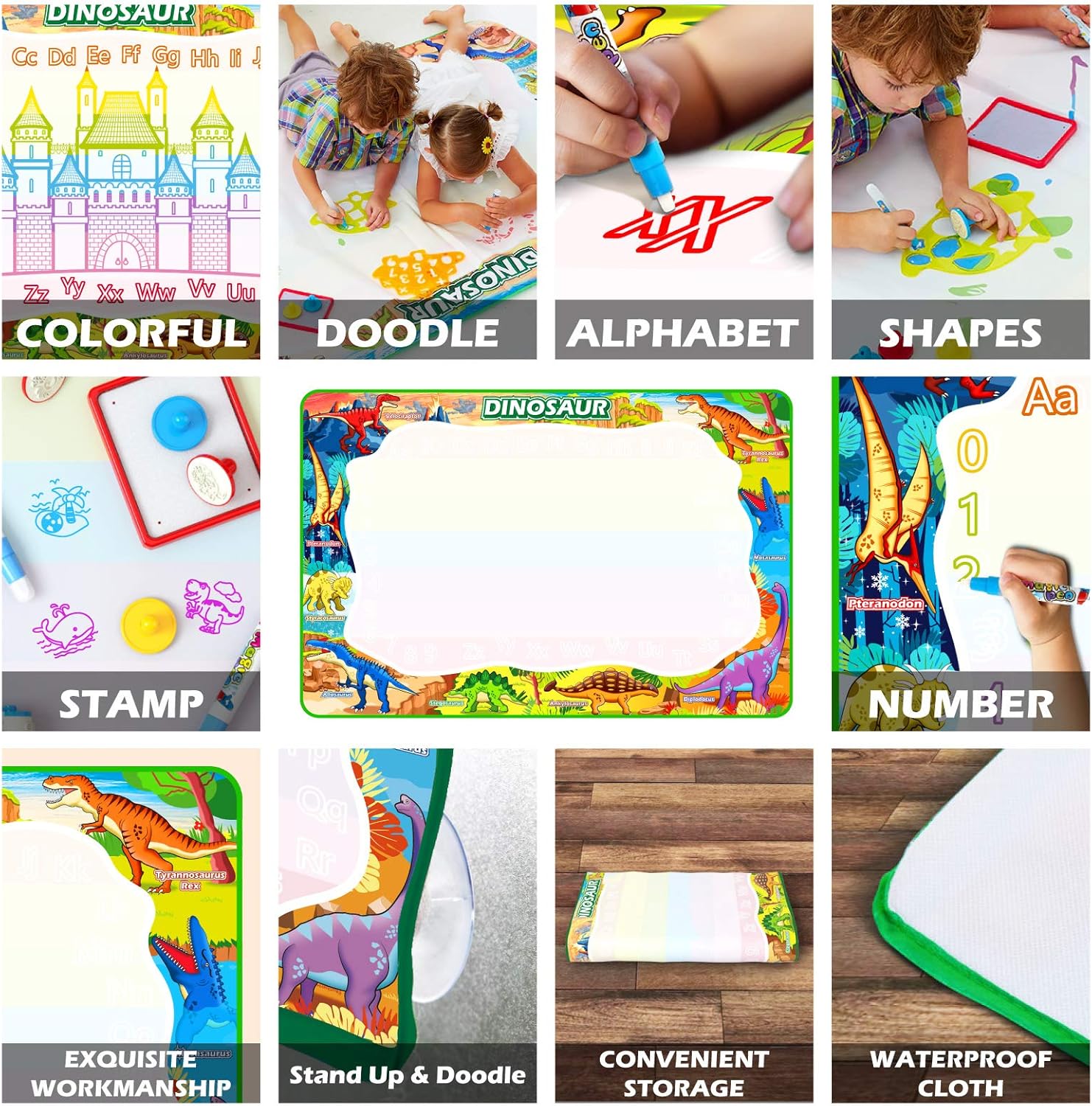 Jasonwell Aqua Water Doodle Mat 40 X 32 Inches Large Magic Drawing Doodling Mat Coloring Mat Educational Toys Christmas Birthday Gifts for Kids Toddler Boys Girls Age 2 3 4 5 6 7 8 Year Old