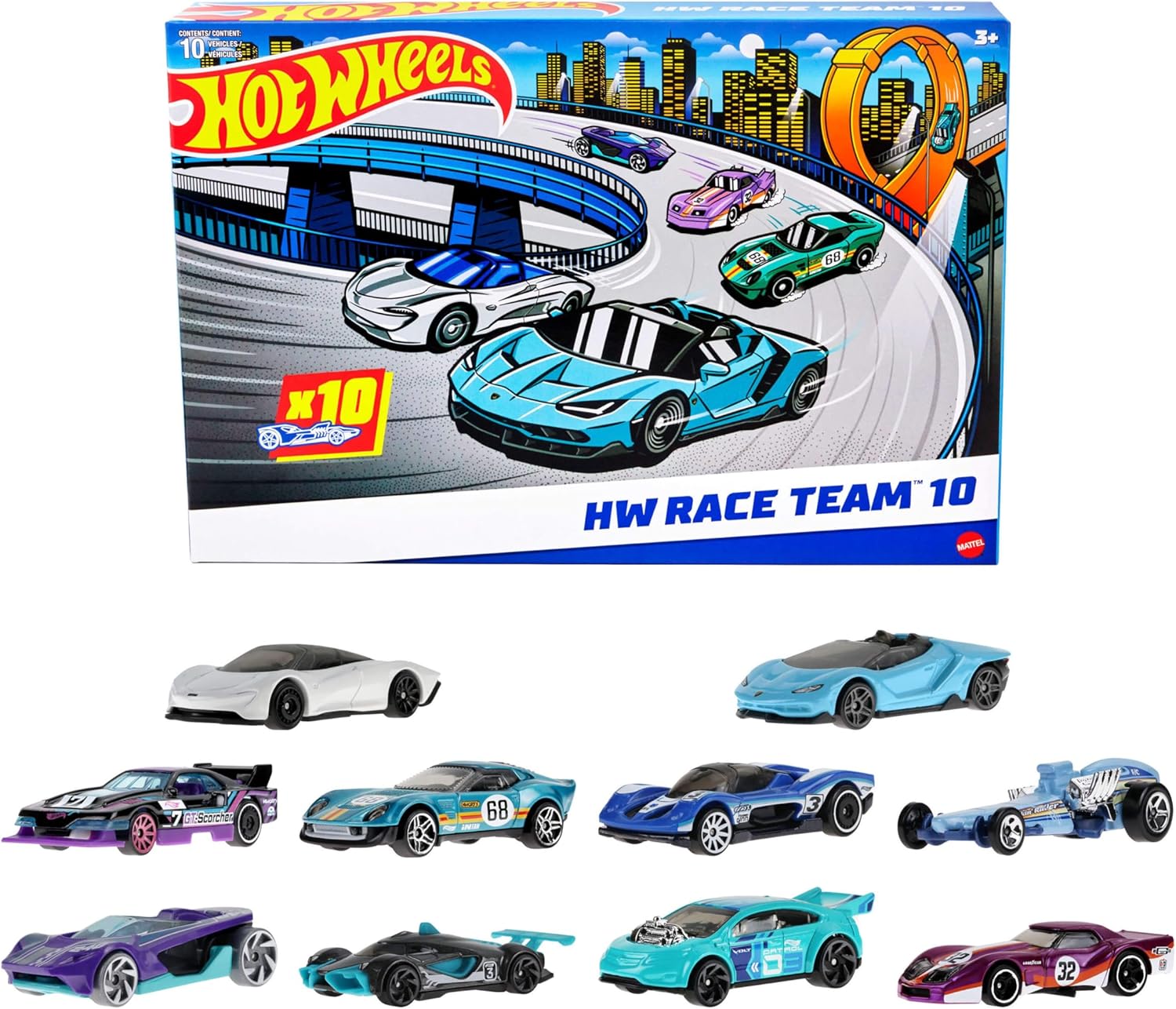10-Pack of Toy Race Cars (Styles May Vary) | Set of 10 1:64 Scale Vehicles,Includes Hot Wheels Originals & Officially Licensed Cars