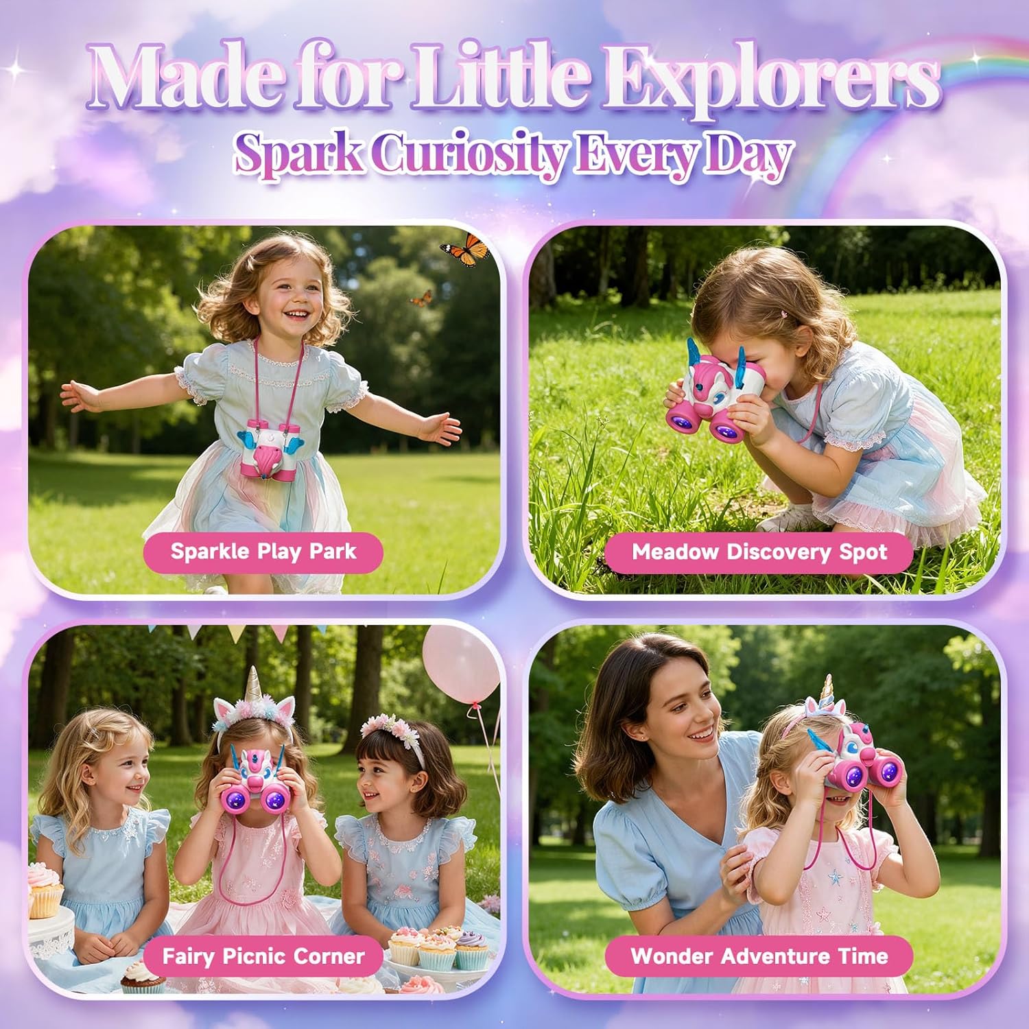 Unicorn Toys for Girls Age 3-12,Cute Heart & Wings Design Kids Binoculars with Bird Watching Manual,Toddler Toys,Kids Stocking Stuffers,3 4 5 6 7 8 9 10 11 12 Year Old Girl Christmas Birthday Gifts