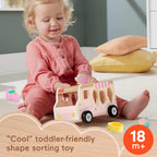 Toddler Shape Sorting Playset Wooden Ice Cream Truck, 8 Wood Pieces for Developmental Play Ages 18+ Months | 9 Wooden Pieces for Developmental Play, Toddler Toy for Kids Ages 18+ Months