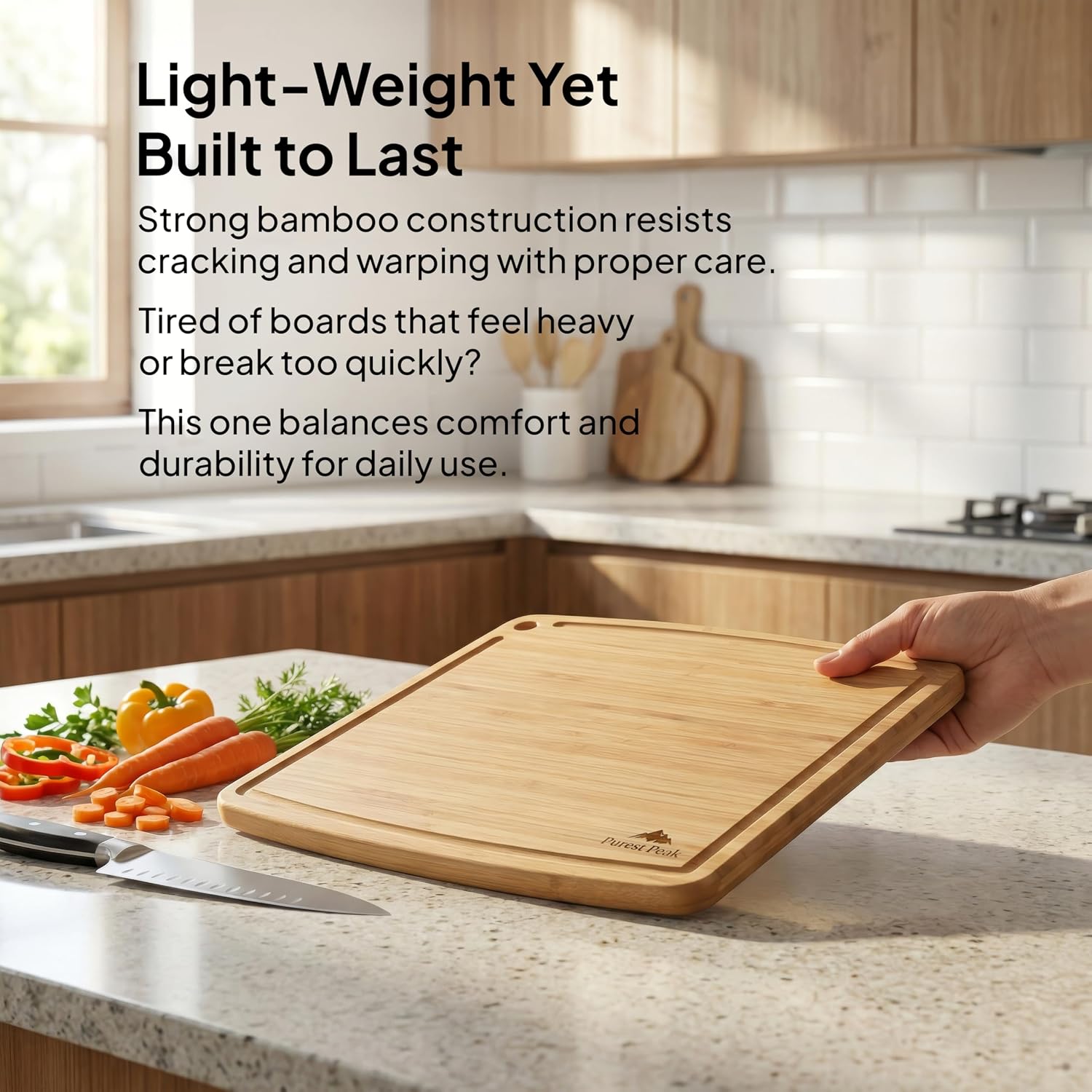 Large Bamboo Cutting Board, Reversible Wood Cutting Board with Juice Groove, Lightweight & Easy to Clean, Eco-Friendly Kitchen Prep Board for Fruits & Vegetables