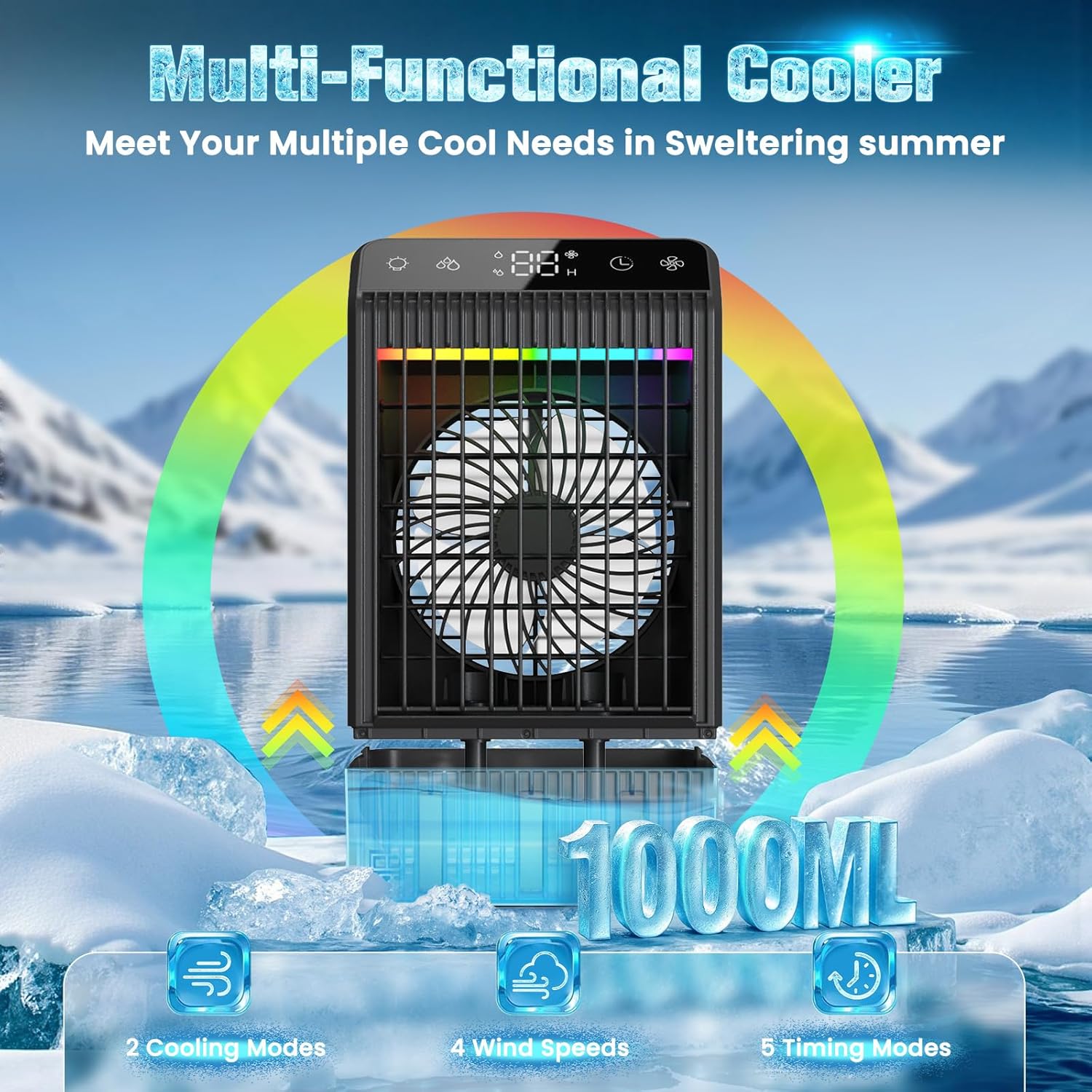 Portable Air Conditioners: Mini AC Fan Swamp Evaporative Cooler with 1000ML Water Tank USB Powered Personal Car Air Conditioner for Room Bedroom Office Camping Tent