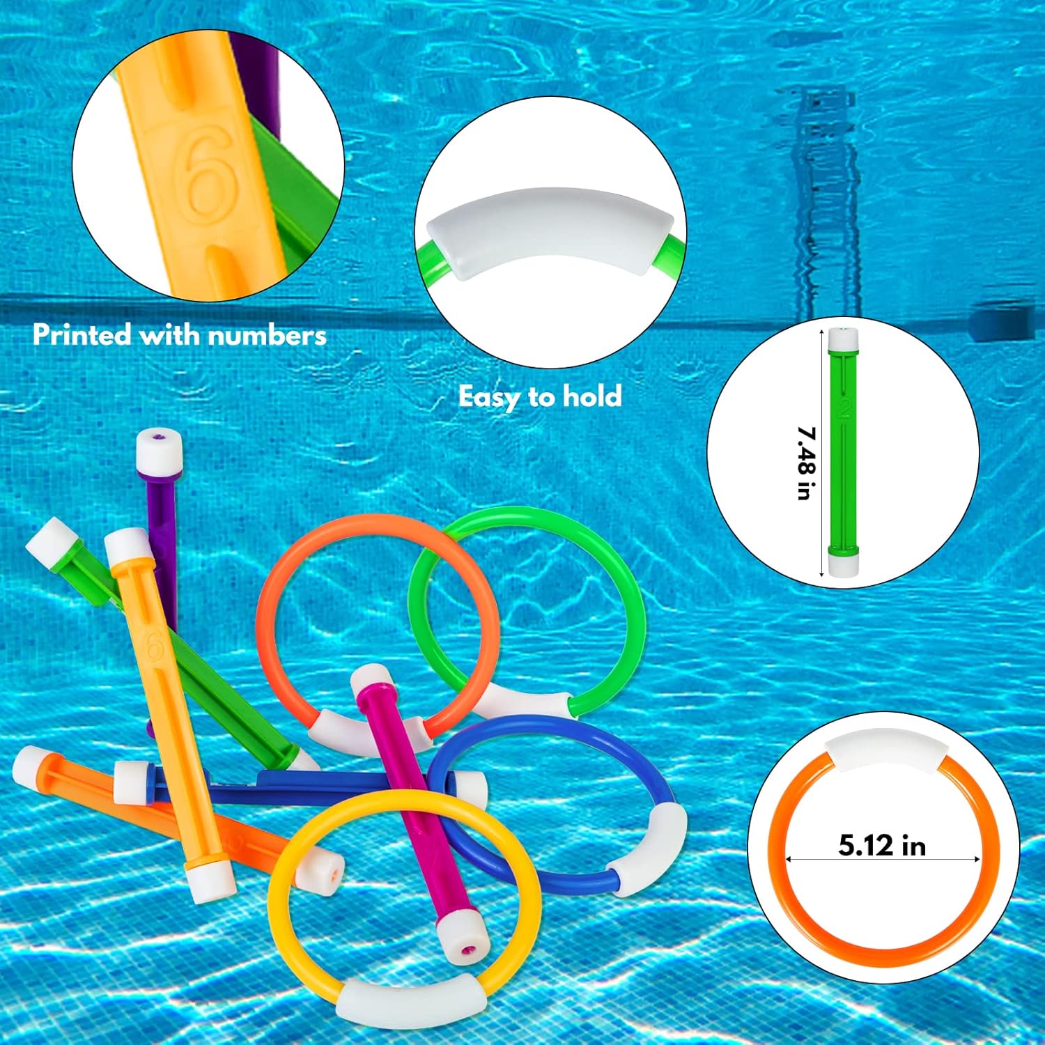 Korlon Tec Underwater Pool Toys for Kids Ages 4-8 8-12, Summer Training Swim Pool Diving Toys Set for Fun Water Games