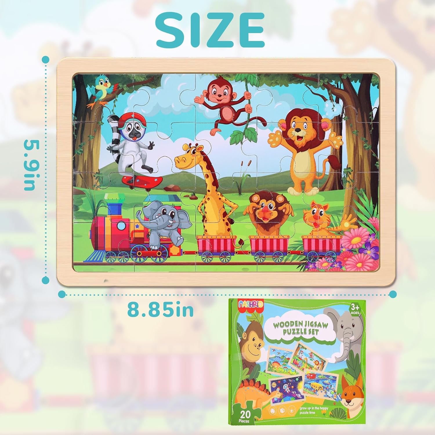 Wooden Educational Jigsaw Puzzles for Preschool Kids Ages 3-5, 4-Pack with 20 Pieces Wood Puzzles Set, Toddler Brain Teaser Toys, Gifts for Boys Girls Ages 3 4 5 6