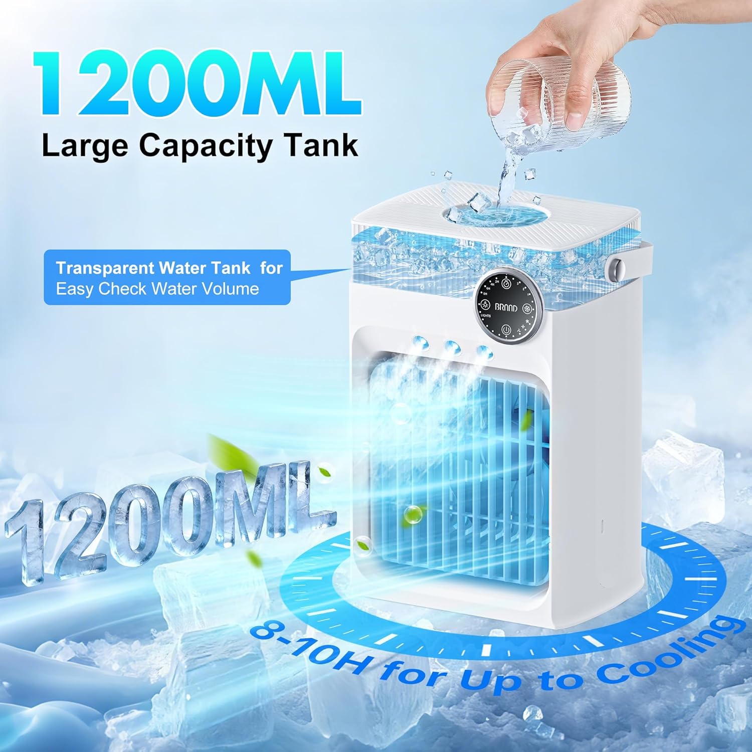 Portable Air Conditioners, Mini Portable AC Unit for Bedroom, 1200ML Small Cooling Fan with Remote, 3 Mist, 3 Speed, 8 Light, 2-8H Timer Personal Cooler Fans for Office Camping Car Desk(White)