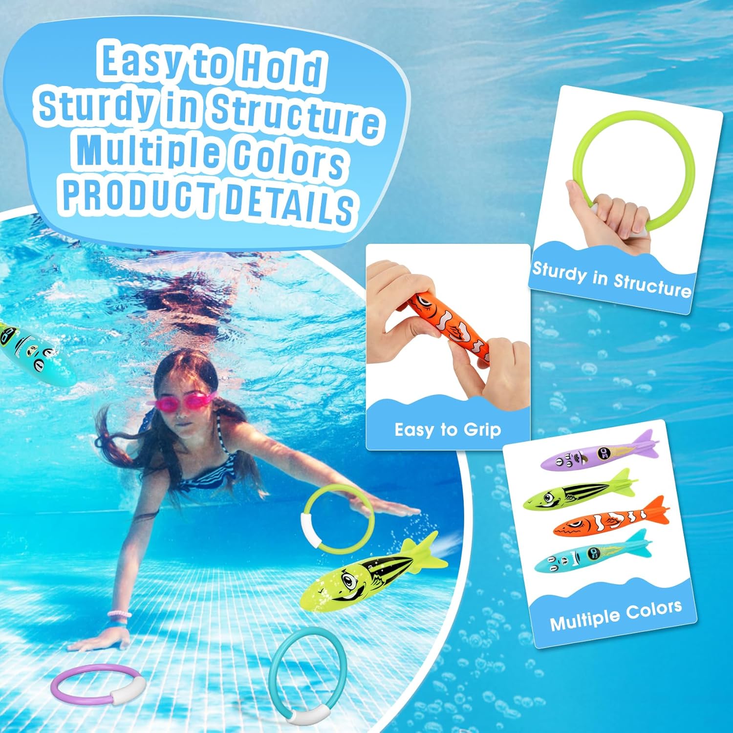 Korlon Tec Underwater Pool Toys for Kids Ages 4-8 8-12, Summer Training Swim Pool Diving Toys Set for Fun Water Games