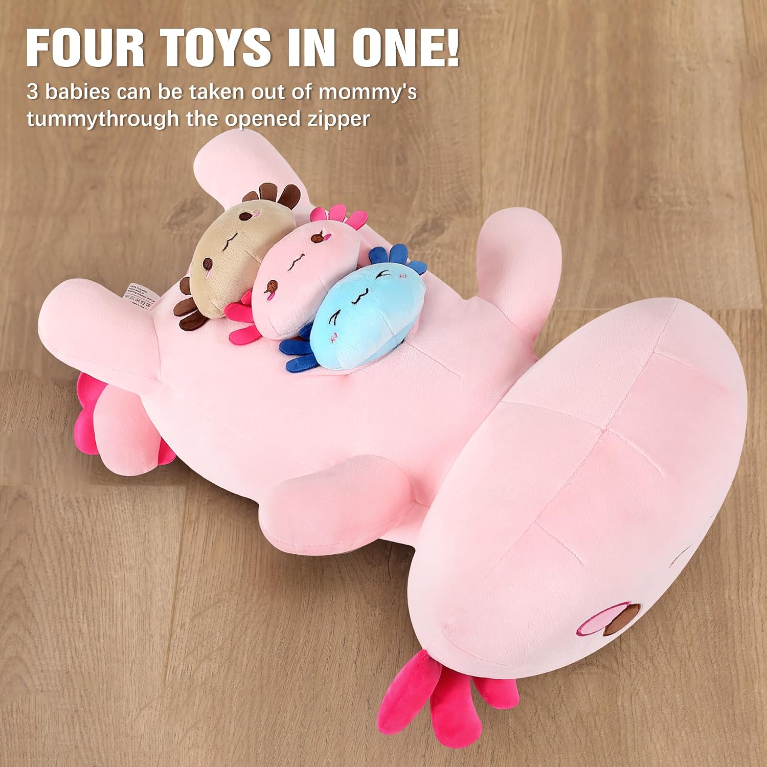 Onsoyours Cat Stuffed Animal Mommy 19.7" with 3 Kitty Plushies, 4 Piece of Cute Cat Plush Pillow Toys for Kids Girls Boys