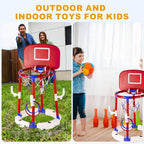 2-in-1 Poor Toy Basketball & Ring Toss Game with 4 Balls, 6 Rings&Pump, Summer Pool Toys Outdoor Water Fun Family Party for Age 3-12
