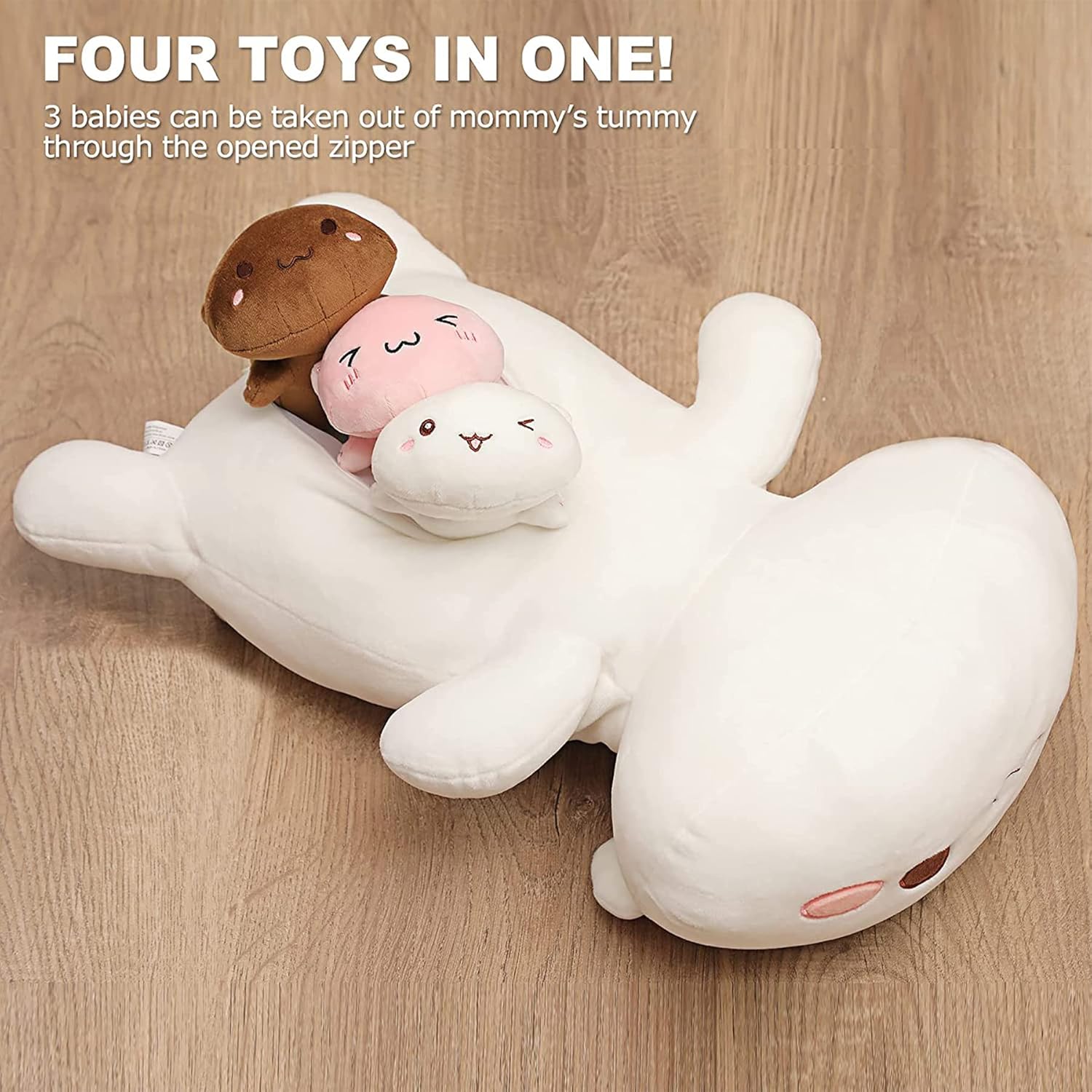 Onsoyours Cat Stuffed Animal Mommy 19.7" with 3 Kitty Plushies, 4 Piece of Cute Cat Plush Pillow Toys for Kids Girls Boys