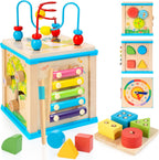 WOODMAM Wooden 7-in-1 Activity Cube, Montessori Toys for 1 Year Old | Baby Educational Developmental Toys, One Year Old Boys Girls First Birthday Gifts, Bonus Sorting & Stacking Board