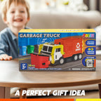 JOYIN Large Friction Powered Garbage Truck Toy Set, Includes Dumpster, Trash Bins, and Learning Cards for Kids