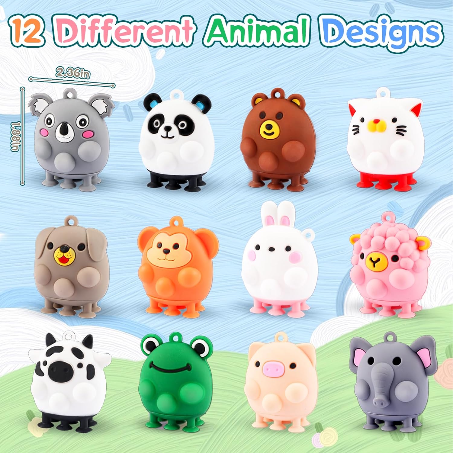 Animal Pop Suction Fidgets Toys, Toddler Travel Toys for Airplane Car Activities Essential, Party Favors for Kids, Goodie Bags Stuffers for Kids, Toddler Bath Toys, Birthday Gifts for Boy Girls