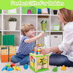 WOODMAM Wooden 7-in-1 Activity Cube, Montessori Toys for 1 Year Old | Baby Educational Developmental Toys, One Year Old Boys Girls First Birthday Gifts, Bonus Sorting & Stacking Board