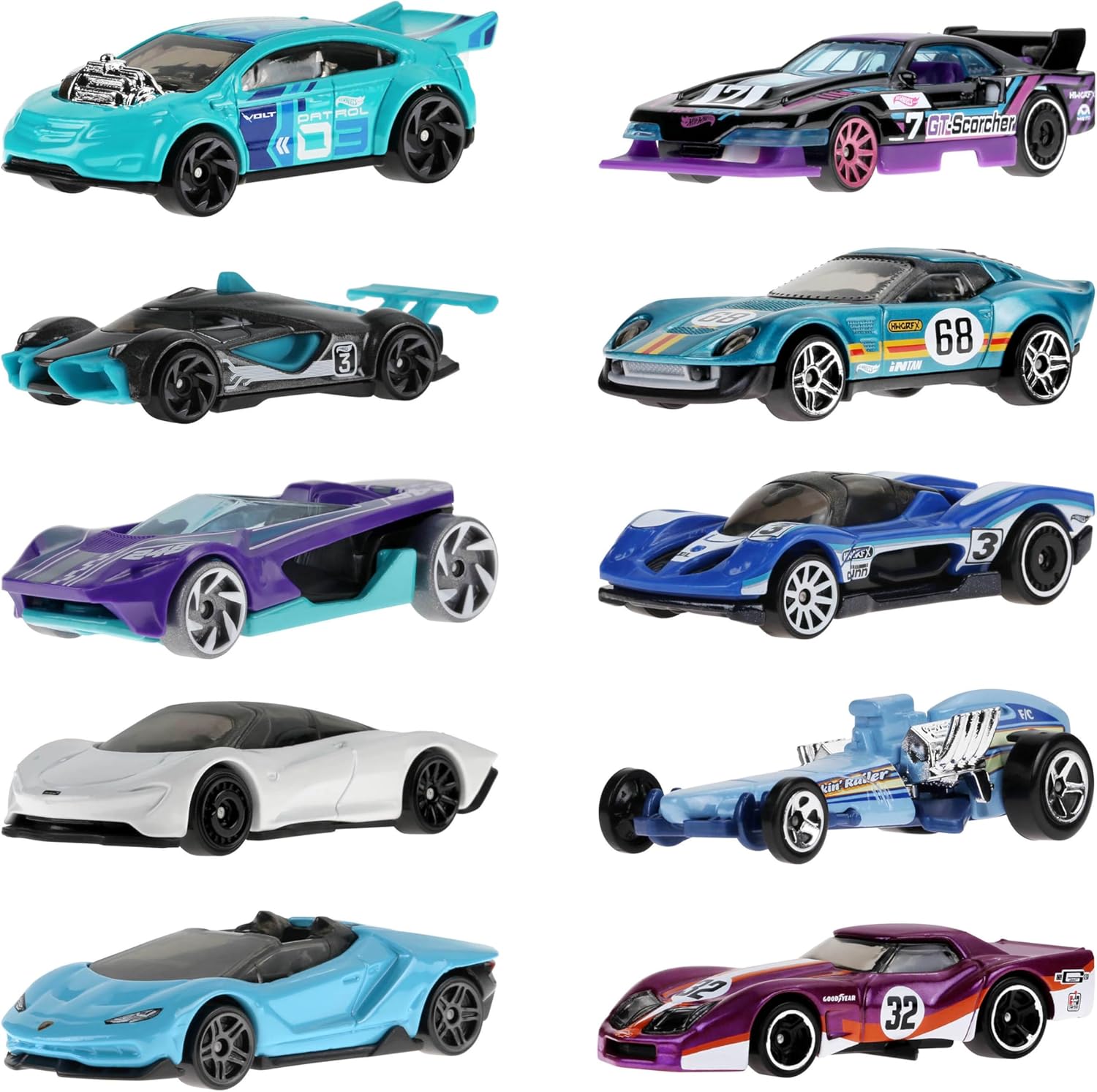 10-Pack of Toy Race Cars (Styles May Vary) | Set of 10 1:64 Scale Vehicles,Includes Hot Wheels Originals & Officially Licensed Cars