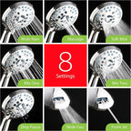 Hotel Spa AquaCare High Pressure 8-mode Handheld Shower Head, Anti-clog Nozzles - Built-in Power Wash to Clean Tub, Tile & Pets, Extra Long 6 ft. Stainless Steel Hose, Wall & Overhead Brackets
