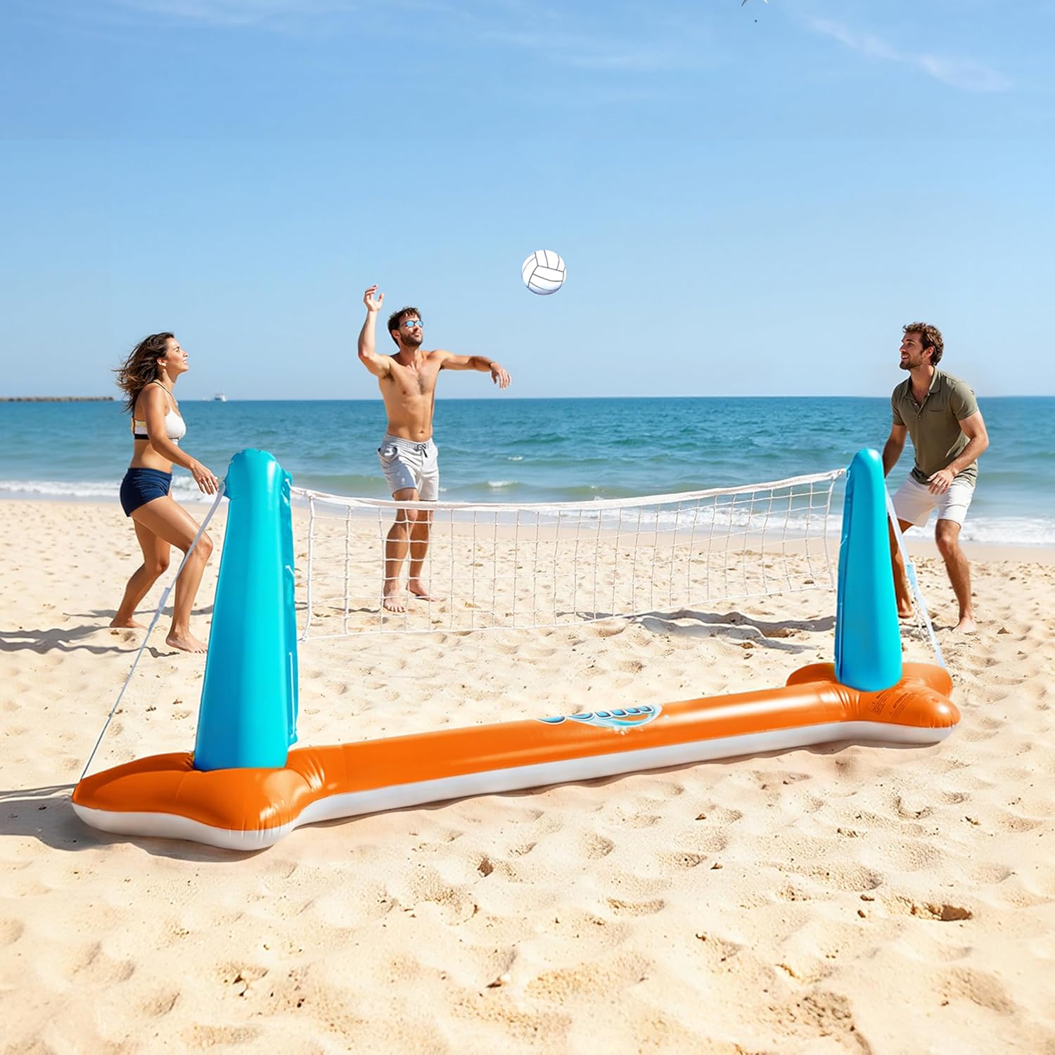 JOYIN Inflatable Pool Float Set Volleyball Net & Basketball Hoops, Balls Included for Kids and Adults Swimming Game Toy, Summer Floaties, Volleyball Court |Basketball