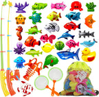 Goody King Magnetic Fishing Game Pool Party Pole Rod Net - Bathtub Outdoor Indoor Carnival Party Water Table Fish Toys Age 3-5 6 4-8
