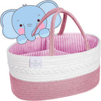 KiddyCare Baby Diaper Caddy Organizer, Cotton Nursery Baby Gift Basket with Handle Lid Baby Caddy Organizer, Portable Baby Basket Diapers & Wipes, Basket for Moms