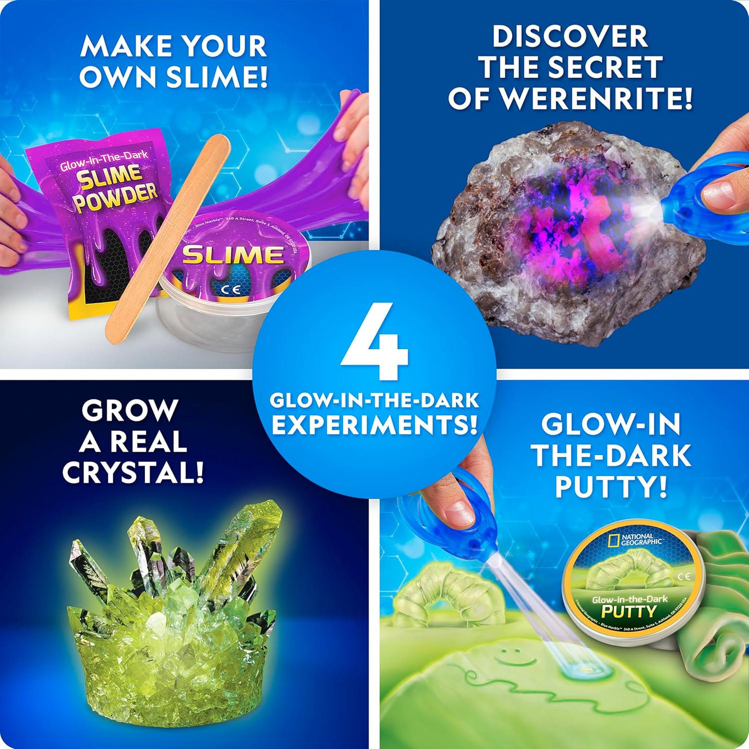 NATIONAL GEOGRAPHIC Mega Science Kit - Glow in The Dark Lab with Crystal Growing Kit, Slime Making, Glowing Putty, and More Science Experiments, Slime Kit for Boys and Girls
