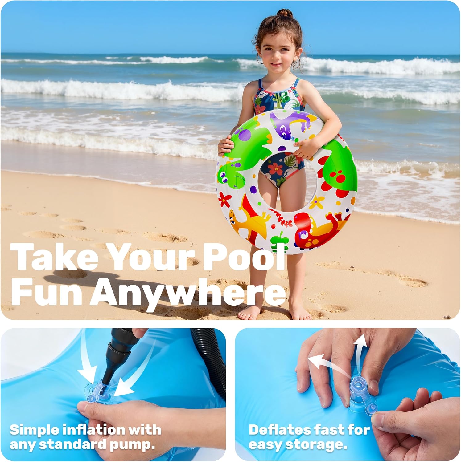 JOYIN 3 Pack Pool Floats, Pool Tube for Kids Swim Rings Inflatable Tubes, Floatie Ring Water Toys for Swimming, Summer Beach Party