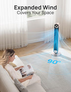 DREO Tower Fan for Bedroom, 90° Oscillating Standing Fan with 28ft/s Velocity, 20dB Quiet for Sleep, DC Motor, 9 Speeds, 4 Modes, 12H Timer, Voice & APP & Remote Control, Starlight