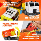 JOYIN Large Friction Powered Garbage Truck Toy Set, Includes Dumpster, Trash Bins, and Learning Cards for Kids