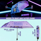 Get Trend KPop Demon Hunters Windproof Travel Umbrella, Huntrix Strong Folding Compact Umbrellas for Rain, Light Portable Kids Travel Essentials, Fits Backpack & Car, Gifts for Girls